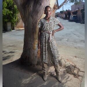 Molly Braken Small Turlington Wide Leg Jumpsuit Papeete Kaki